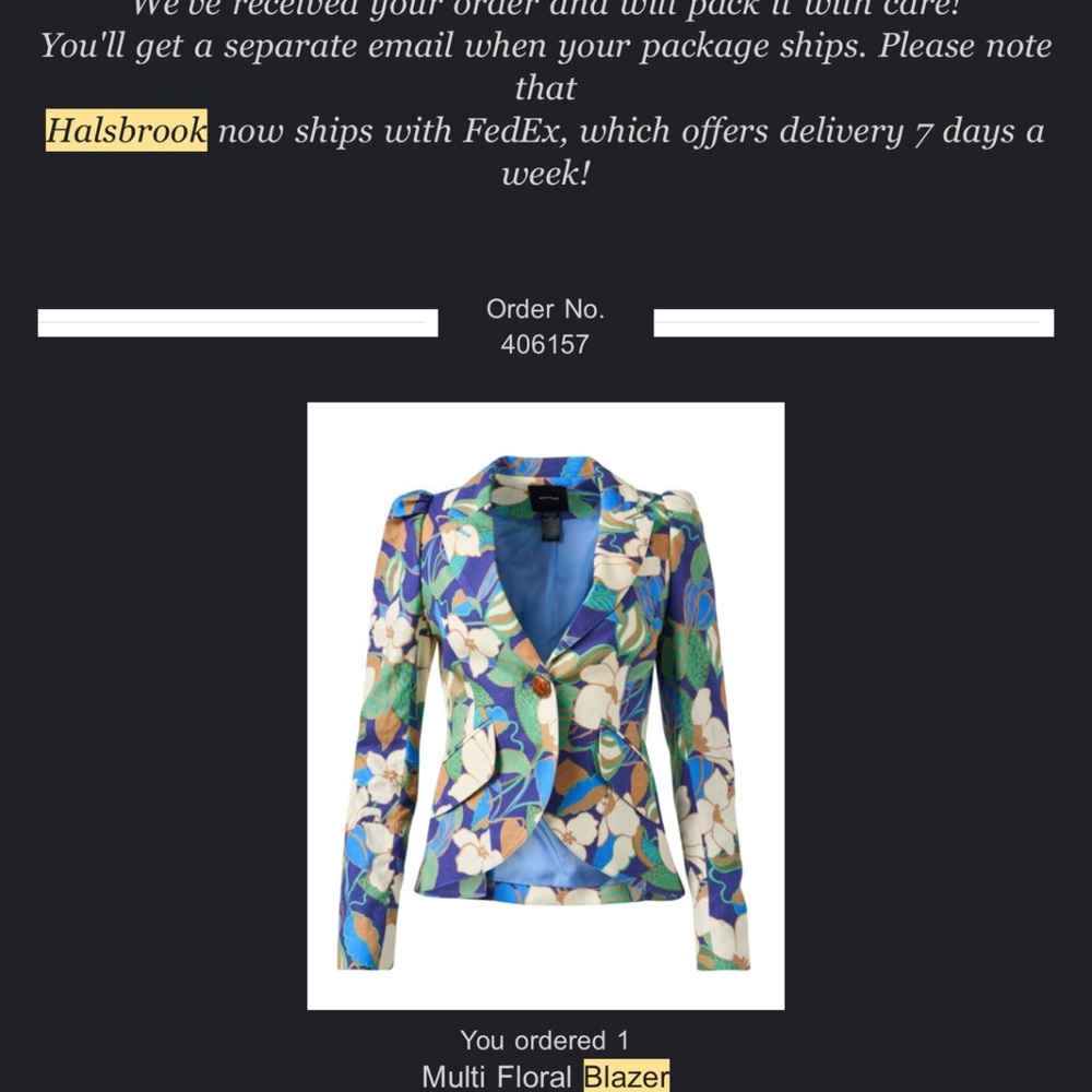 Smythe Floral Blazer.  Size 6.  NWOT